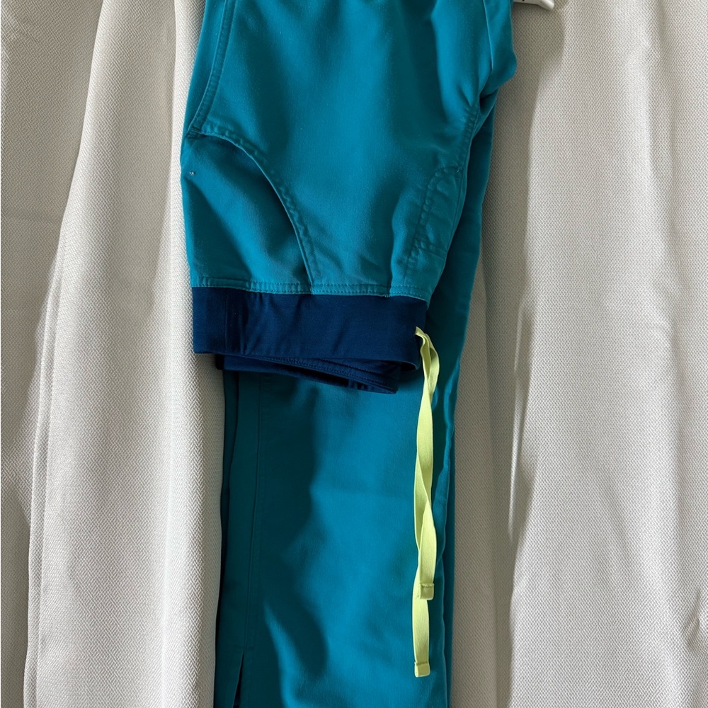 Figs Teal and Navy Pants with Yellow Accent